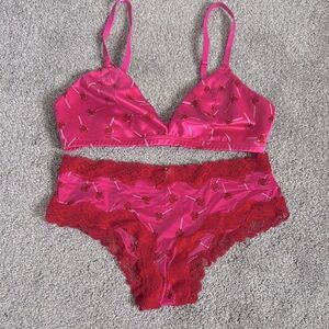 Victorias Secret TEASE Pink and Red Lace Bralette Set